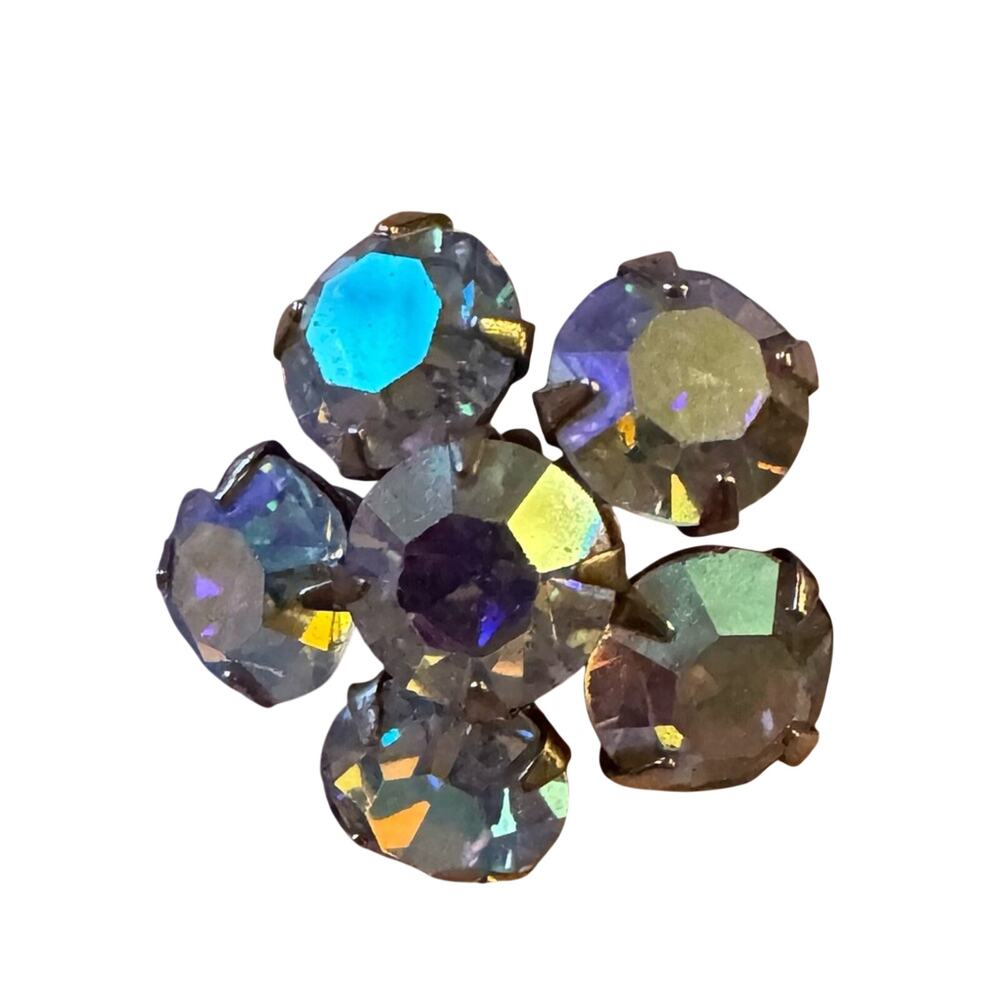 Vintage Aurora Borealis Flower Mini Pin Brooch Colorful Estate Jewelry Womens